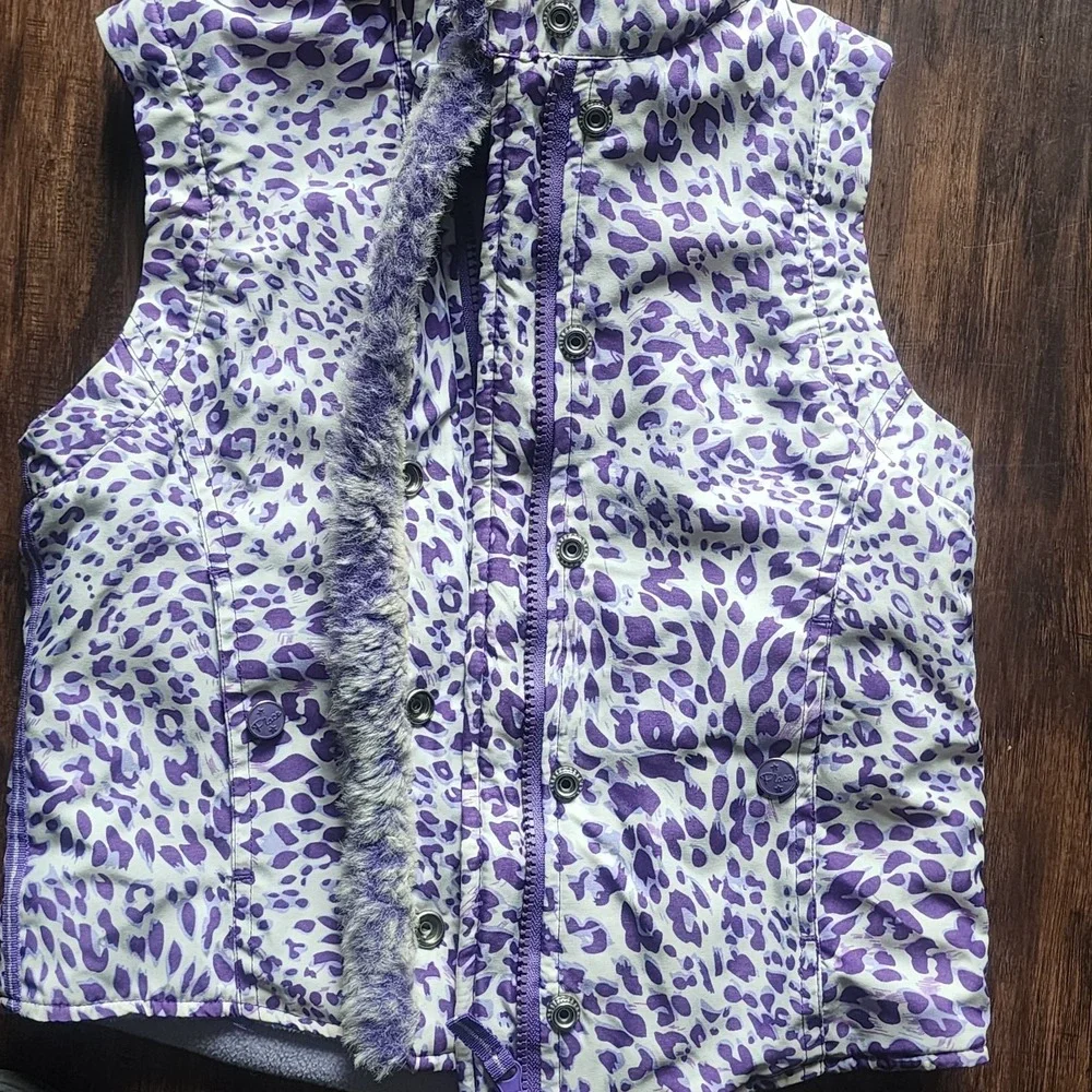 Children's Place Full-Zip Button Vest Girls M 7 8 pockets Hood Faux Fur Puffy